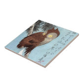 Hiroshige - Horned Owl, Pine, en Crescent Moon Tegeltje (Zijkant)