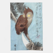 Hiroshige - Horned Owl, Pine, en Crescent Moon Theedoek (Verticaal)