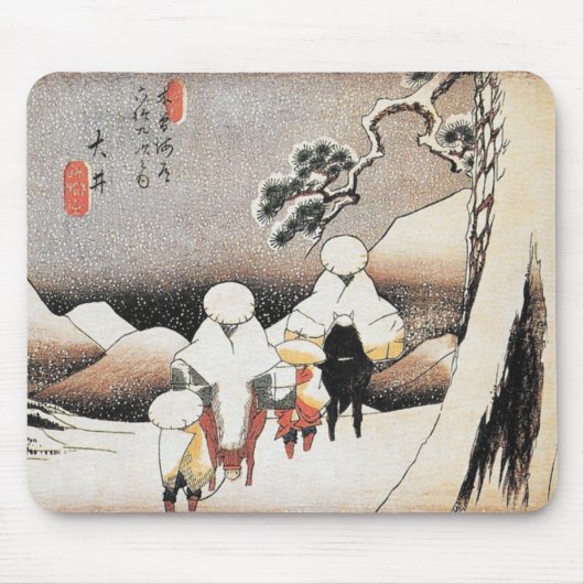 Hiroshige Japan SneeuwWaterverf Mousepad Muismat (Voorkant)