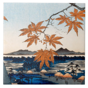 Hiroshige Maple Trees at Mama, Tekona Shrine Tegeltje