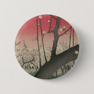 Hiroshige Pruimenlandgoed Kameido: Antieke Japanse Ronde Button 5,7 Cm