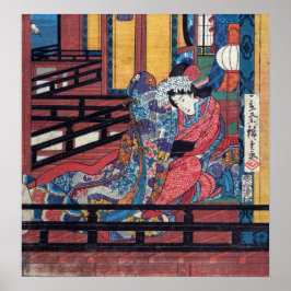 Hiroshige - Robuuste Zeeen op het strand van Shich Poster