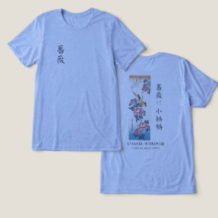 Hiroshige Roos en Kwikstaart Japanse Kunst Blauw Tri-Blend Shirt