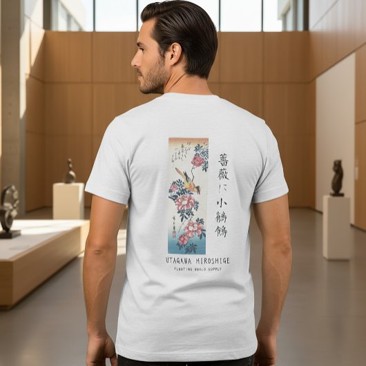 Hiroshige Rose and Wagtail Japanese Art White Tri-Blend Shirt