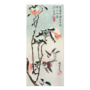 Hiroshige Sparrows en Camellias in de Druk van de  Foto Afdruk