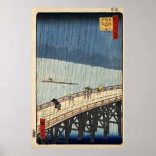 Hiroshige Sudden douche over de brug Shin-Ōhashi Poster