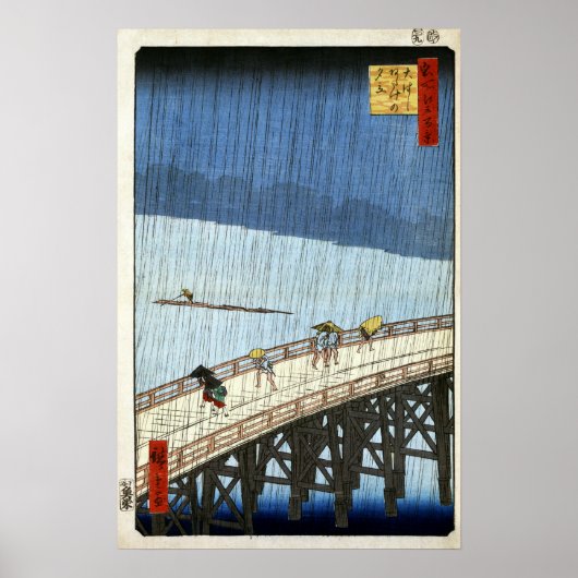 Hiroshige Sudden Shower over Shin-Ōhashi Bridge Poster (Voorkant)