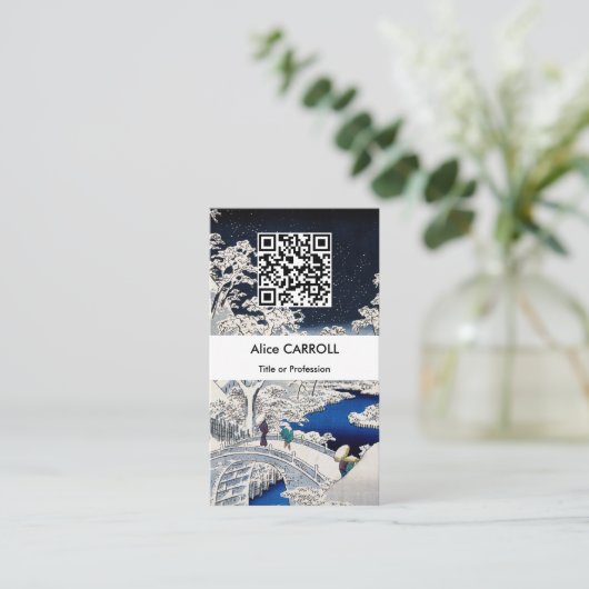 Hiroshige - Trommelbrug bij Meguro - QR-code Visitekaartje (Staand voorkant)