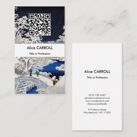 Hiroshige - Trommelbrug bij Meguro - QR-code Visitekaartje (Voorkant / Achterkant)