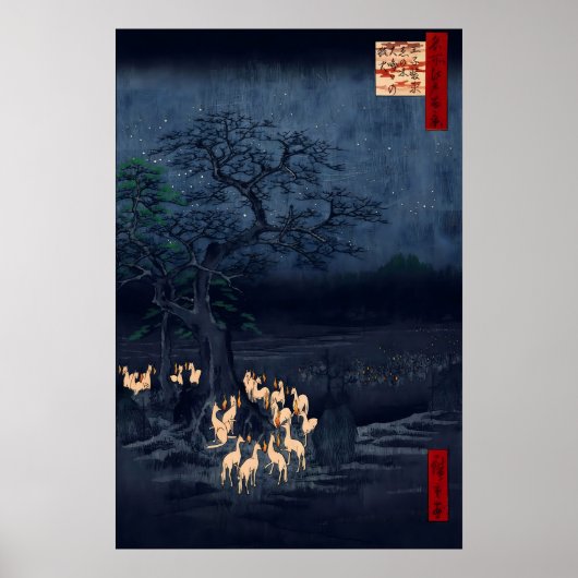 Hiroshige Ukiyo-e Poster Vossenbranden bij de Wand (Voorkant)