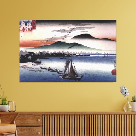 Hiroshige - Vissende boten op een meer Canvas Afdruk (Insitu (Woonkamer))