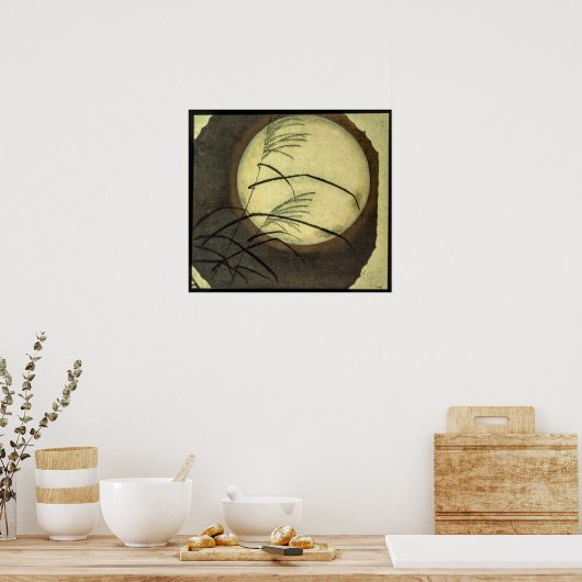 Hiroshige Wind geblazen gras Poster (Keuken)