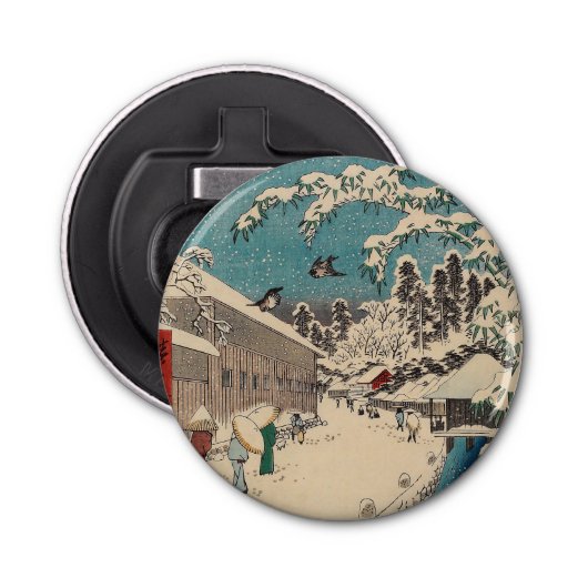 Hiroshige winterlandschap Japan land Button Flesopener (Voorkant)