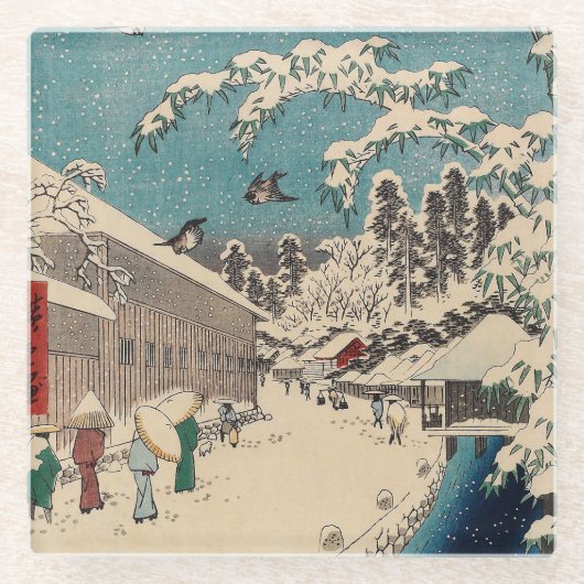 Hiroshige winterlandschap Japan land Glazen Onderzetter (Voorkant)