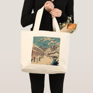 Hiroshige winterlandschap Japan land Grote Tote Bag