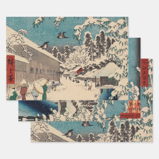 Hiroshige winterlandschap Japan land Inpakpapier Vel (Set)