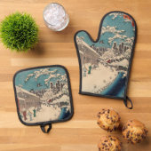 Hiroshige winterlandschap Japan land Ovenwant & Pannenlap Set (Top down)