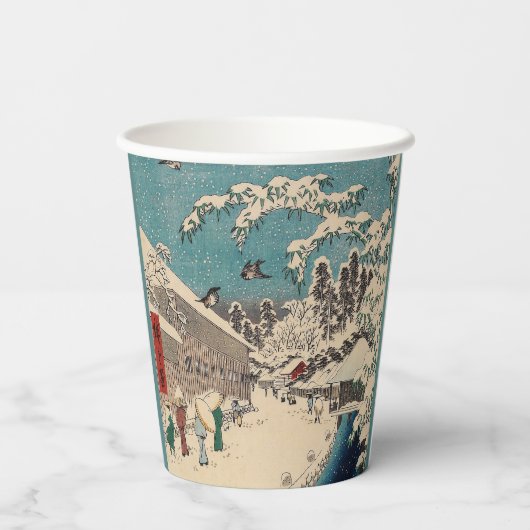 Hiroshige winterlandschap Japan land Papieren Bekers (Achterkant)