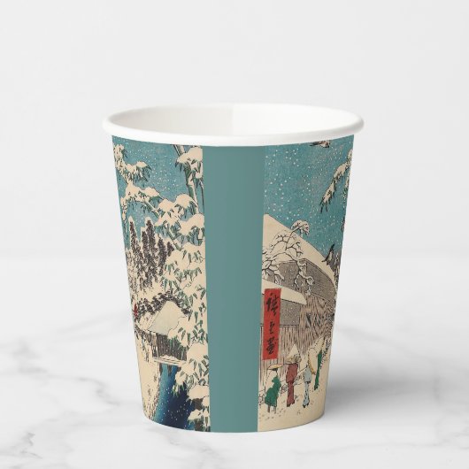 Hiroshige winterlandschap Japan land Papieren Bekers (Links)