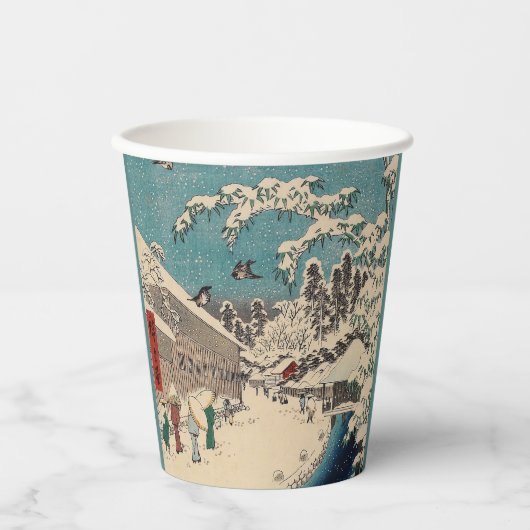 Hiroshige winterlandschap Japan land Papieren Bekers (Voorkant)