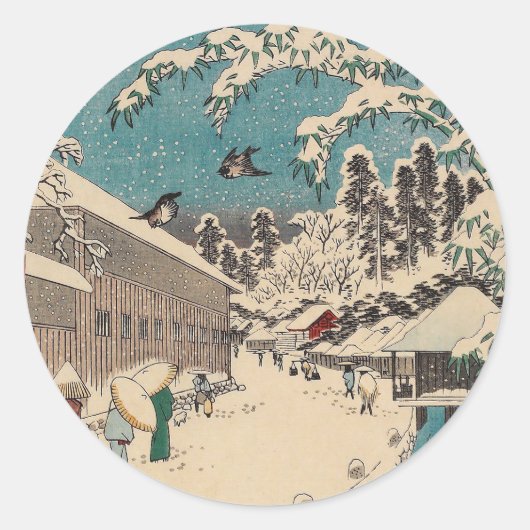 Hiroshige winterlandschap Japan land Ronde Sticker (Voorkant)
