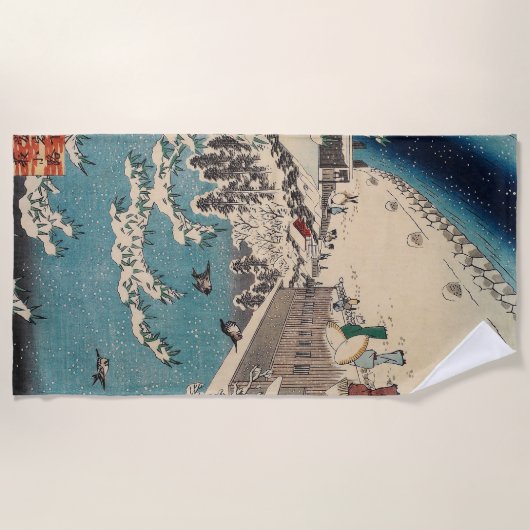 Hiroshige winterlandschap Japan land Strandlaken (Voorkant)