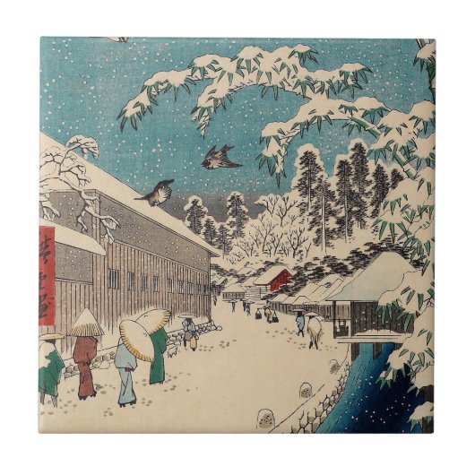 Hiroshige winterlandschap Japan land Tegeltje (Voorkant)