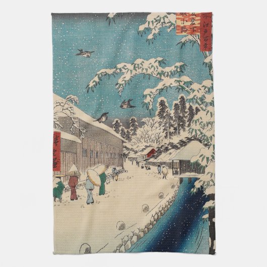 Hiroshige winterlandschap Japan land Theedoek (Verticaal)