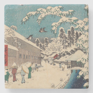 Hiroshige winterlandschap Japan ukiyo-e antiek Stenen Onderzetter