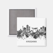 Hiroshima Japan Skyline BW Magneet (Voorkant / Achterkant)