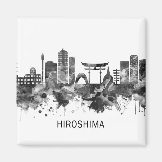 Hiroshima Japan Skyline BW Magneet (Voorkant)