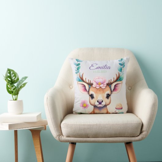 Hirsch mit Blumen - Wasserfarbe Kindermotiv Kussen (Stoel)
