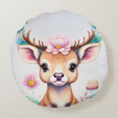Hirsch mit Blumen - Wasserfarbe Kindermotiv Rond Kussen (Achterkant)