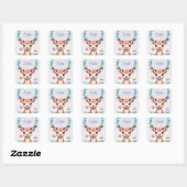 Hirsch mit Blumen - Wasserfarbe Kindermotiv Vierkante Sticker (Vel)