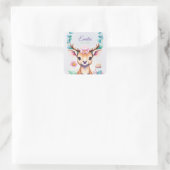 Hirsch mit Blumen - Wasserfarbe Kindermotiv Vierkante Sticker (Tas)