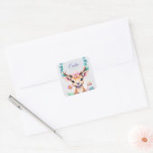Hirsch mit Blumen - Wasserfarbe Kindermotiv Vierkante Sticker (Envelop)