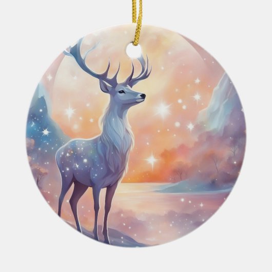 Hirsch mit Sternen wasserfarben pastell Gemälde Keramisch Ornament (Voorkant)