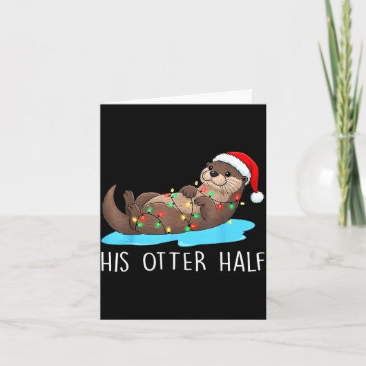 His And Her Otter Half Santa Hat Couple Christmas  Kaart (Voorkant)