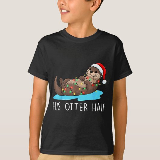 His And Her Otter Half Santa Hat Couple Christmas  T-shirt (Voorkant)