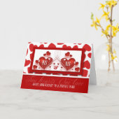 His and His Wedding Anniversary Two Red Hearts Kaart (Gele Bloem)