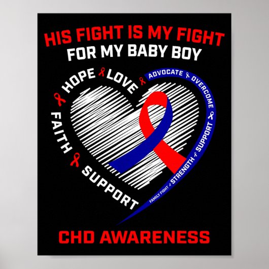 His Fight Baby Boy Son Chd Awareness Heart Disease Poster (Voorkant)