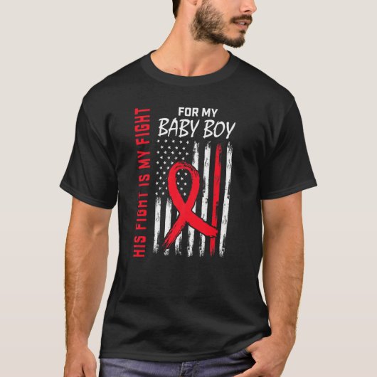 His Fight Baby Boy Son Heart Disease Awareness Fla T-shirt (Voorkant)