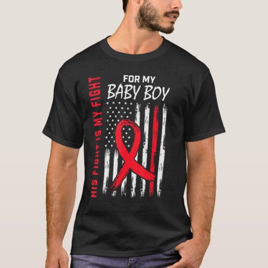 His Fight Baby Boy Son Heart Disease Awareness Fla T-shirt (Voorkant)