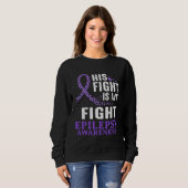 His Fight Epilepsy Awareness Purple Ribbon Epilept Trui (Voorkant volledig)