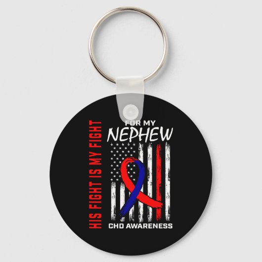 His Fight Nephew Chd Awareness American Flag Graph Sleutelhanger (Voorkant)