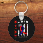 His Fight Nephew Chd Awareness American Flag Graph Sleutelhanger (Voorkant)
