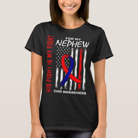 His Fight Nephew Chd Awareness American Flag Graph T-shirt (Voorkant)