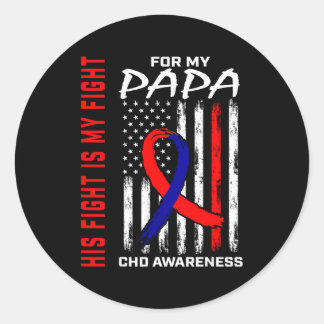 His Fight Papa Chd Awareness American Flag Graphic Ronde Sticker