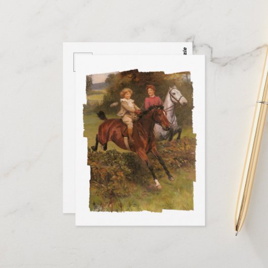 His First Fence Boy and Horse Jumping Fence Briefkaart (Voorkant / Achterkant in situ)