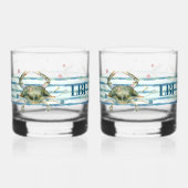 HIS & HER'S BEACH TOWN, WATERVERF CRAB ART WHISKY GLAS (Voorkant)